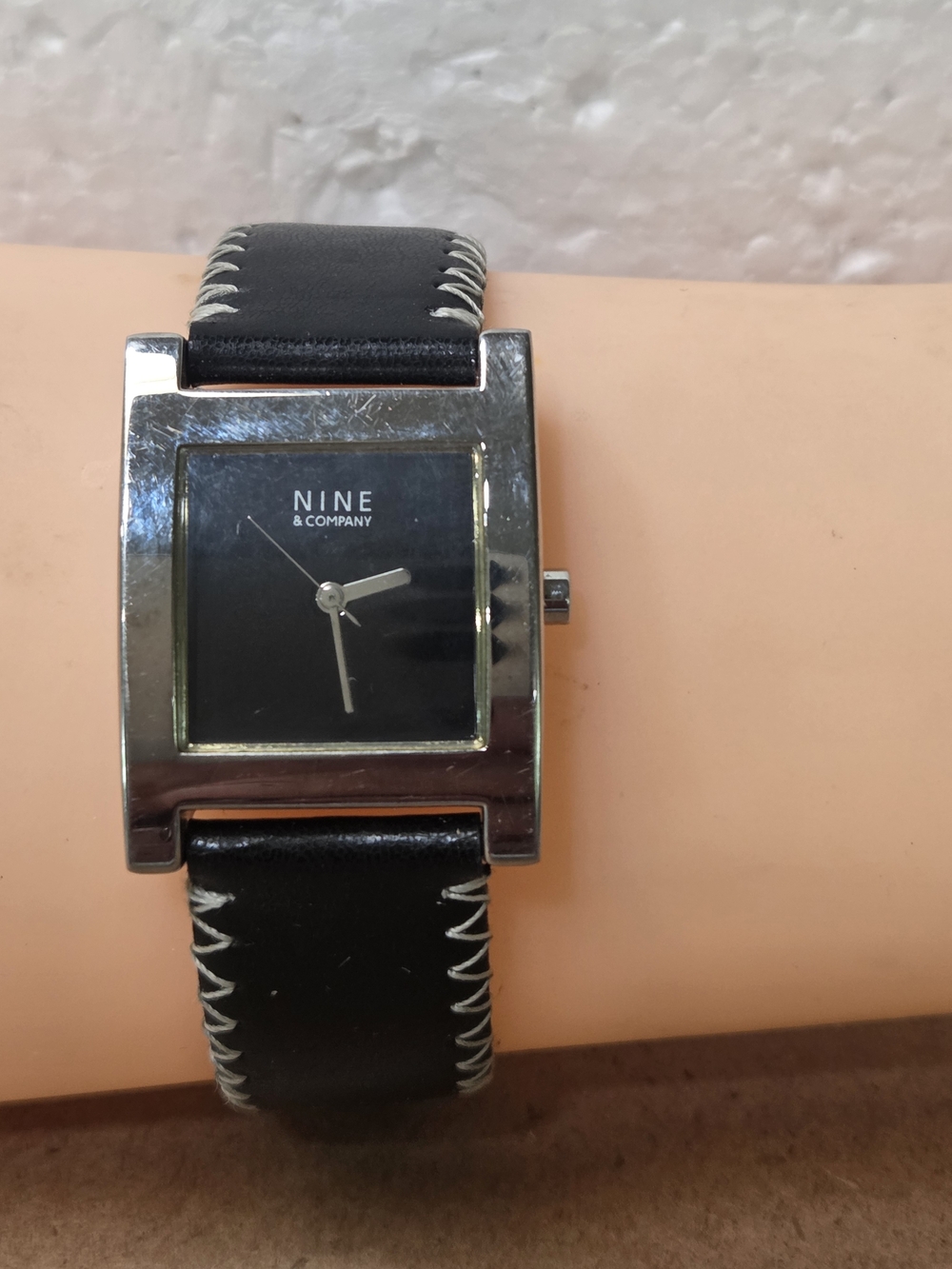 Black Leather-Stitched Women's Watch